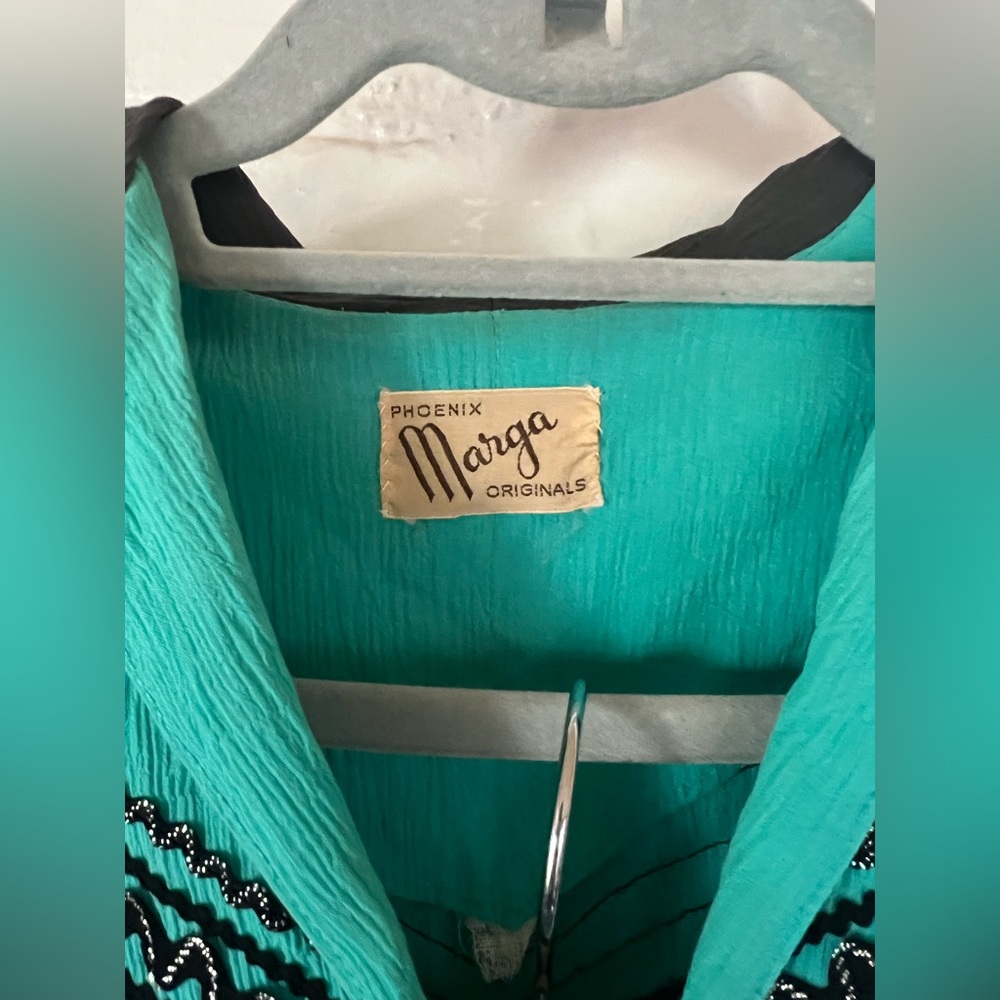Patio Dress Skirt & Blouse Set Black, Silver and Turquoise Small Women's - Picture 3 of 10